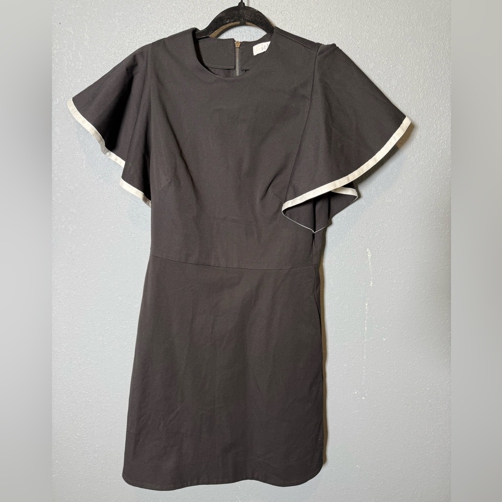 Pearl by Lela Rose Black Flutter Sleeve‎ Stretch Cotton Dress Size 6 NWT